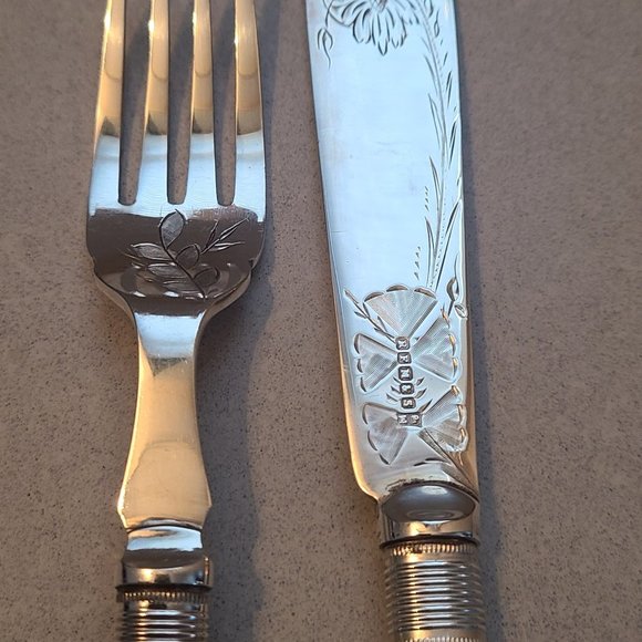Silver Plated Fishbone Knife & Fork Set - Picture 4 of 10